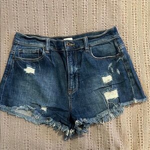Sneak peek Blue High-Waisted Jean Shorts with Frayed Hem